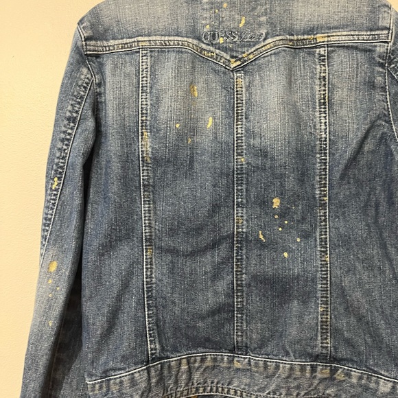 Guess distressed denim jean jacket with gold paint speckles, GUC - Picture 4 of 6